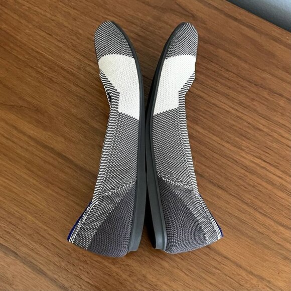 Rothy’s The Flat Round Cap Toe Plaid Black White Colorblock Retired Pattern - Picture 4 of 9